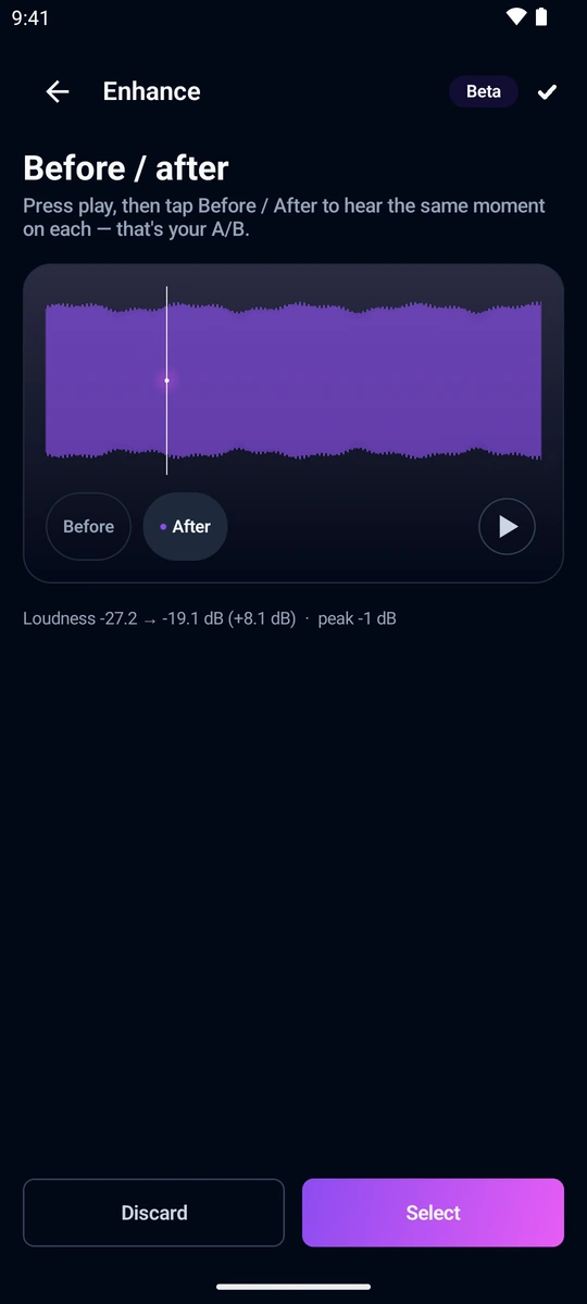 Before and after comparison with the loudness measurement