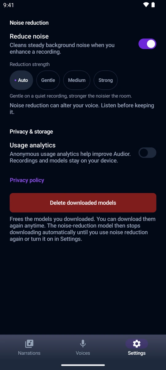 Privacy settings with analytics turned off