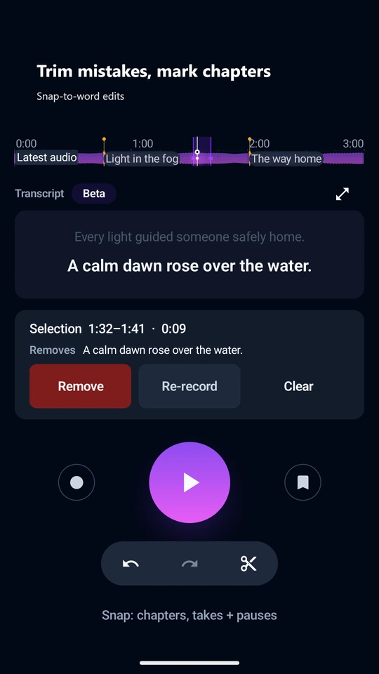 Trim mistakes and mark chapters on the waveform