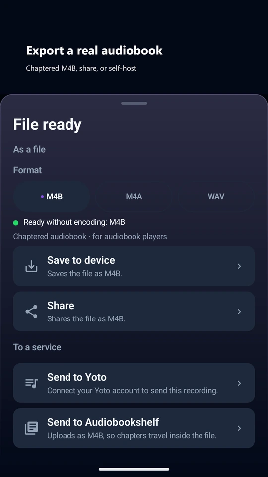 Export a chaptered M4B audiobook